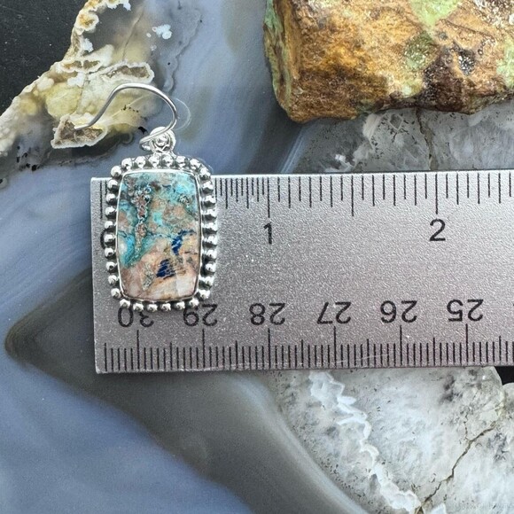 Sterling Southwestern Style Rectangle Shattuckite Dangle Earrings For Women - Picture 9 of 10